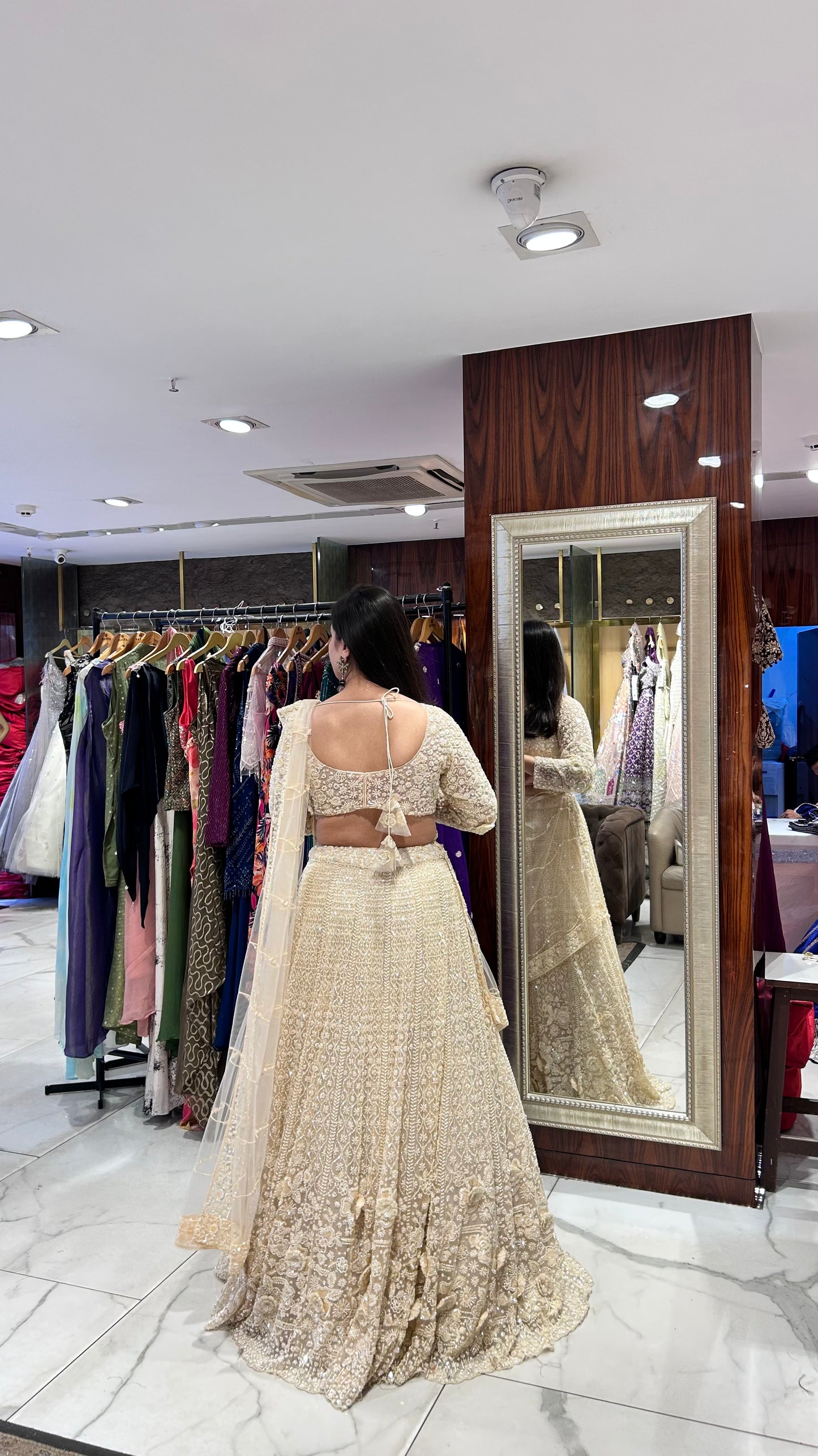 Mihika – Light Cream Net Embroidered Lehenga Set