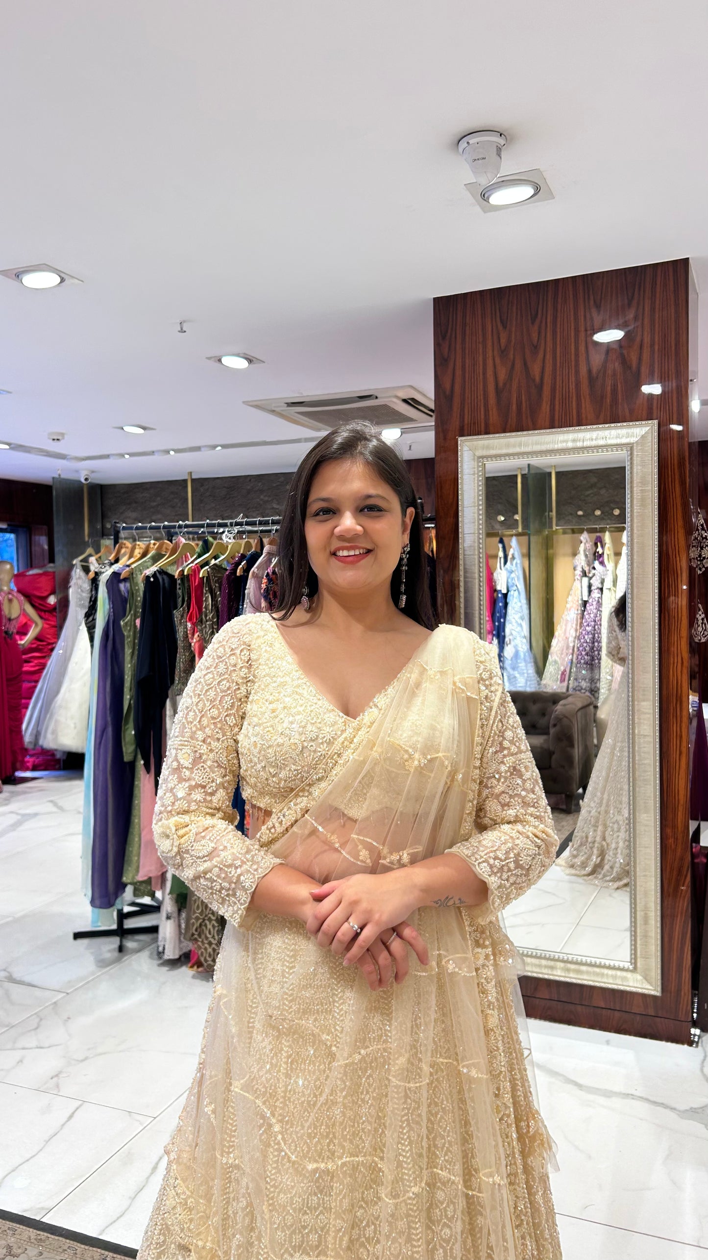 Mihika – Light Cream Net Embroidered Lehenga Set