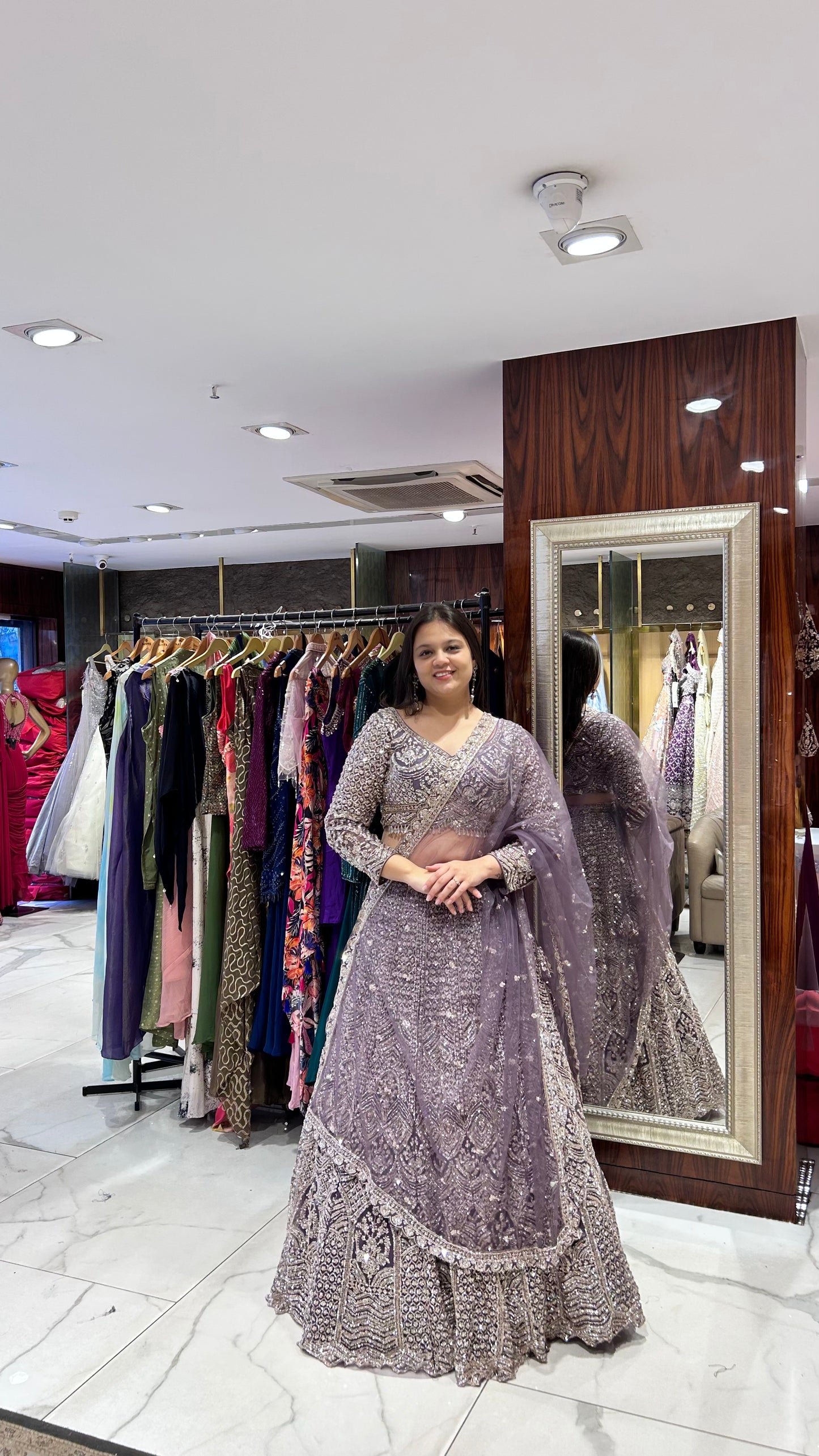 Nitya – Mouse Grey Imported Net Embroidered Lehenga Set