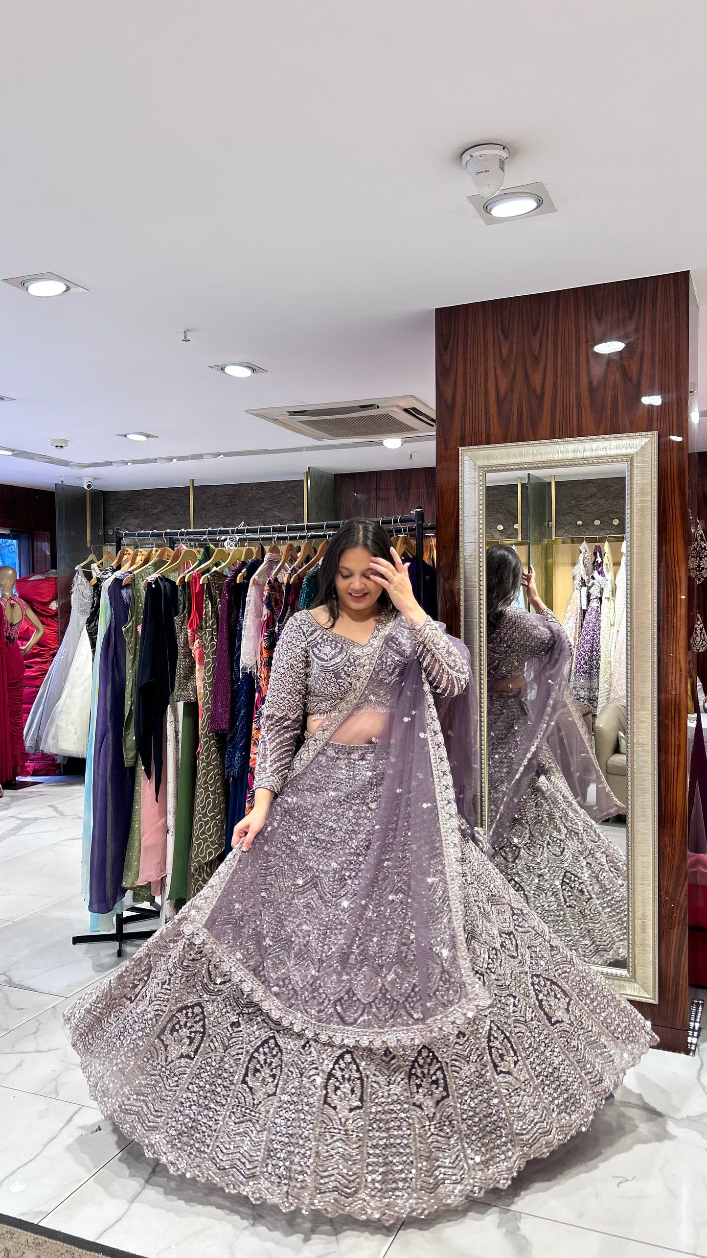 Nitya – Mouse Grey Imported Net Embroidered Lehenga Set