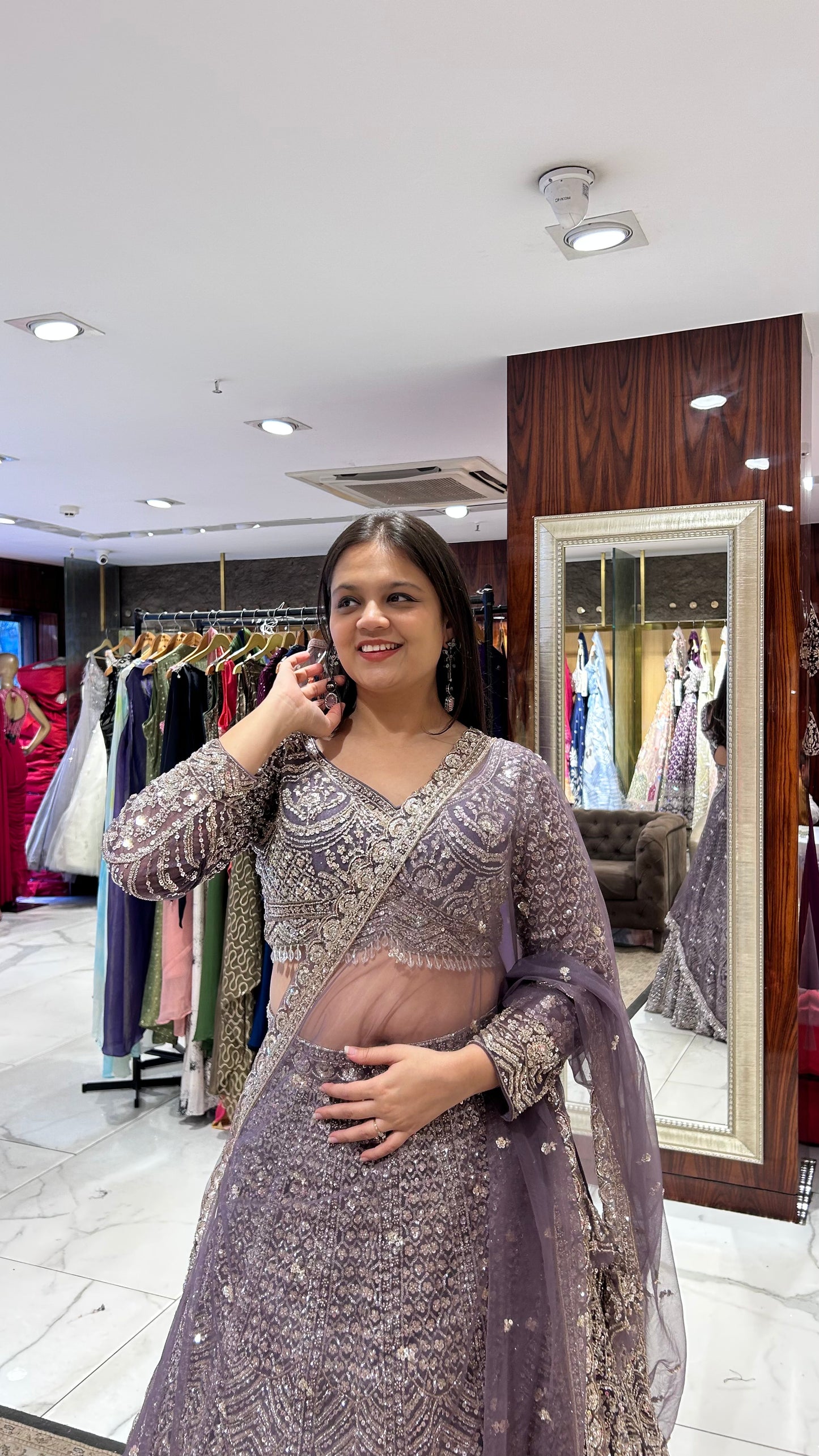 Nitya – Mouse Grey Imported Net Embroidered Lehenga Set