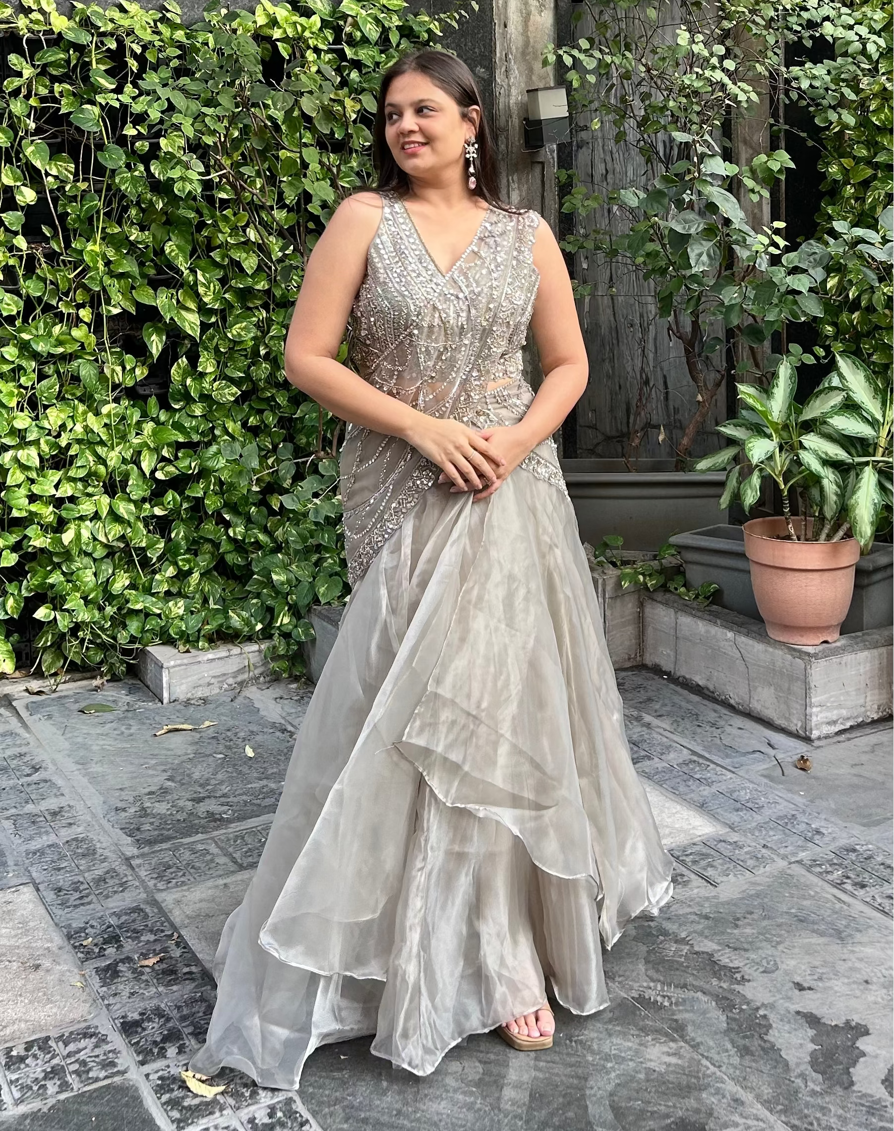 Designer inspired Drape Saree/Lehenga perfect for cocktail, sangeet, bridesmaids etc