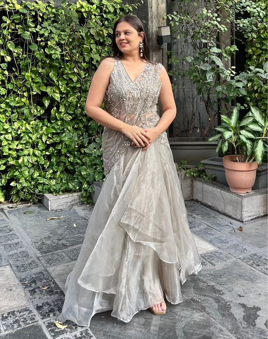 Designer inspired Drape Saree/Lehenga perfect for cocktail, sangeet, bridesmaids etc