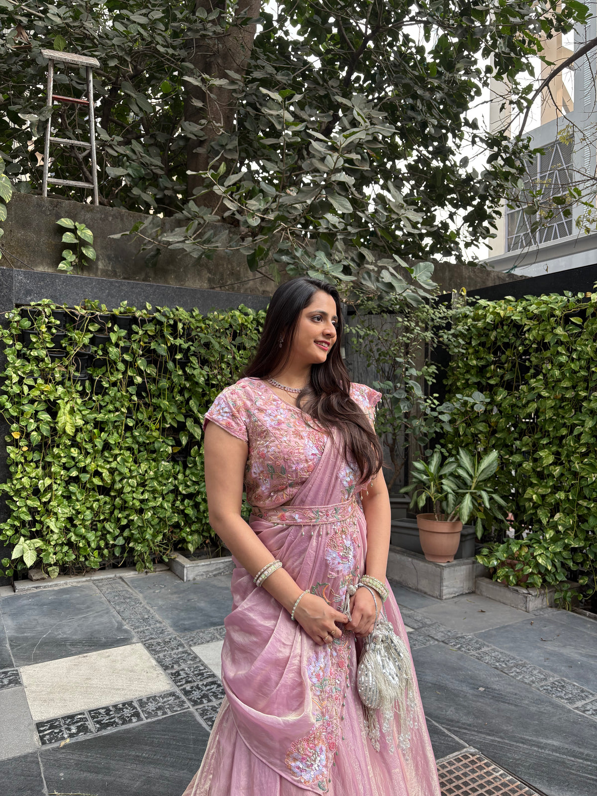 Paakhi Light Pink Embroidered Drape Lehenga with Belt