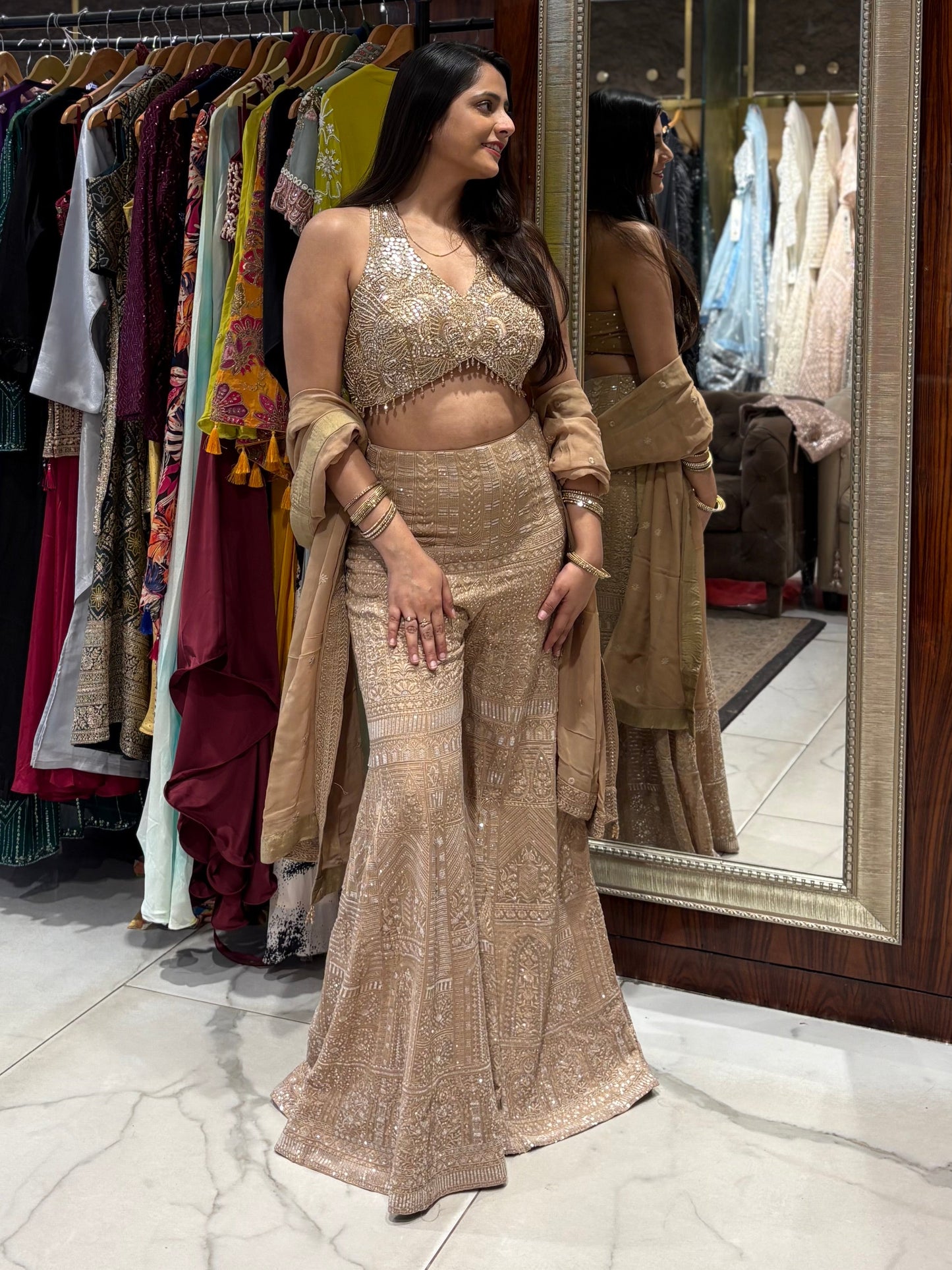 Indo western sharara set bole chudiyaan inspired, perfect for sangeet, sufi night, cocktail, dinners etc