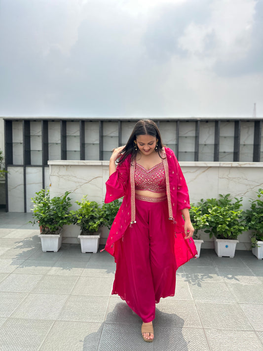 Designer inspired bright pink set for haldi, mehendi, carnivals, sundowners, or bridesmaid celebrations.