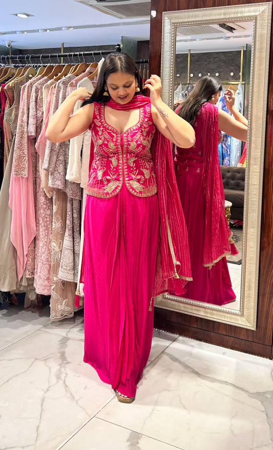 Modern Indo-western mehendi and haldi outfit with embroidered work