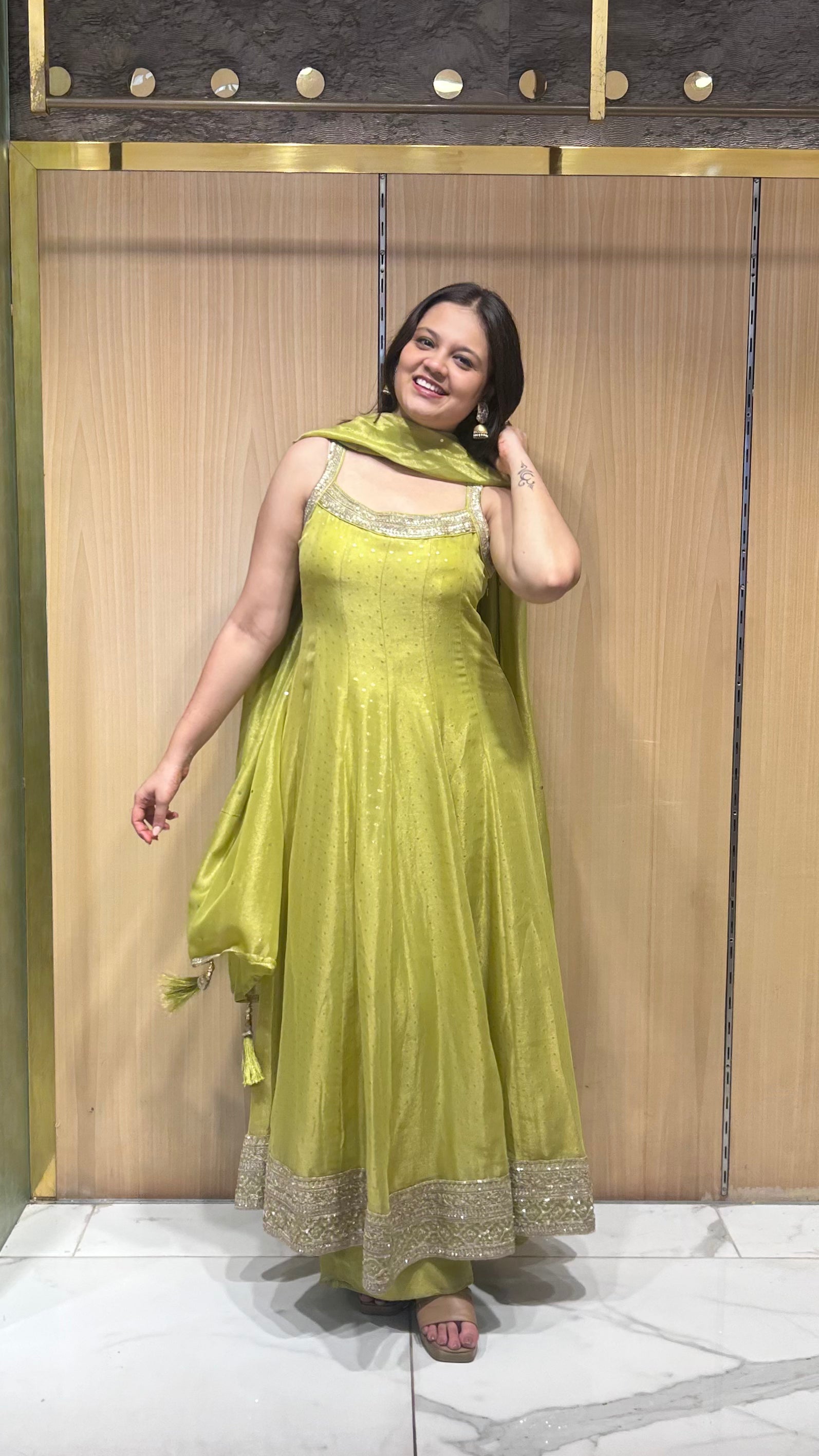 Light green festive anarkali sharara set for diwali, pujo, rakhi etc 
