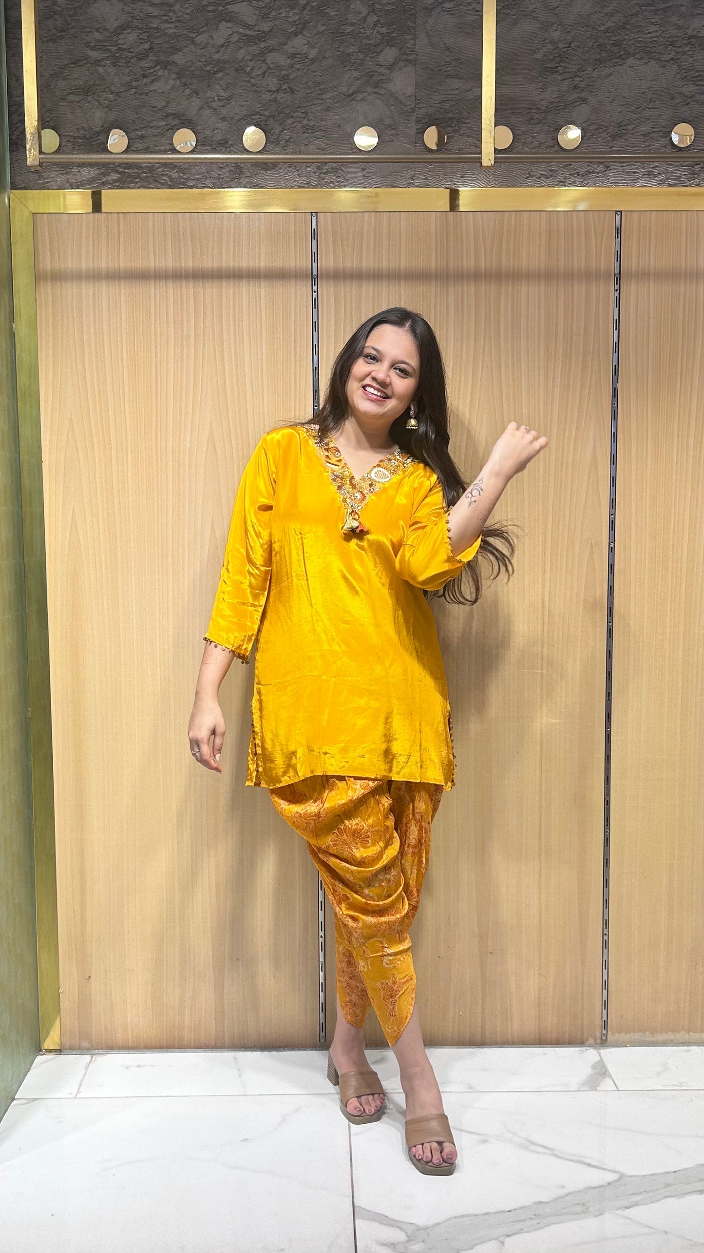 Printed dhoti pants with embroidered short kurti - Designer inspired indo-western set perfect for Carnival
