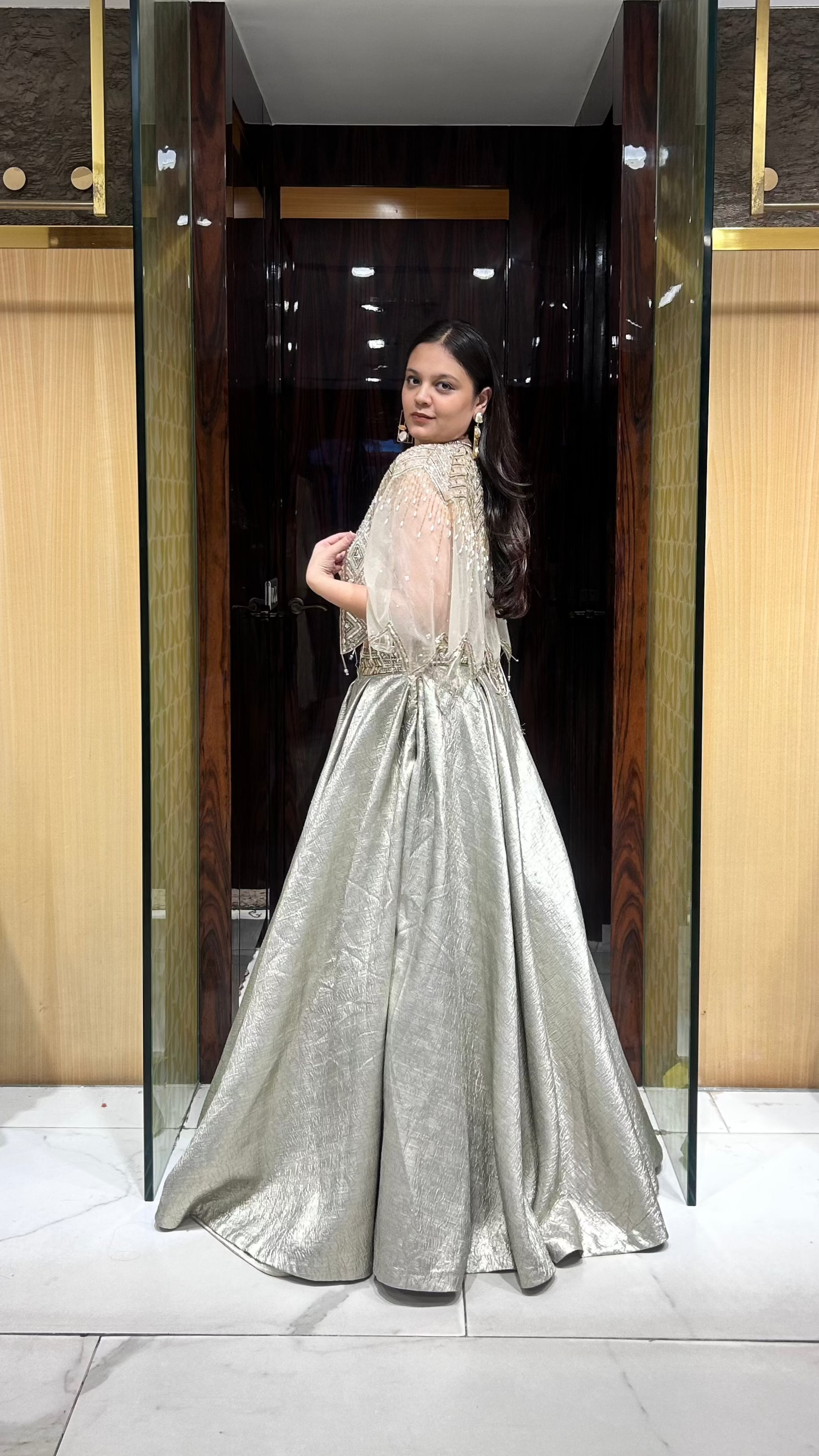 Korean fabric lehenga with antique cut-dana and moti embroidery