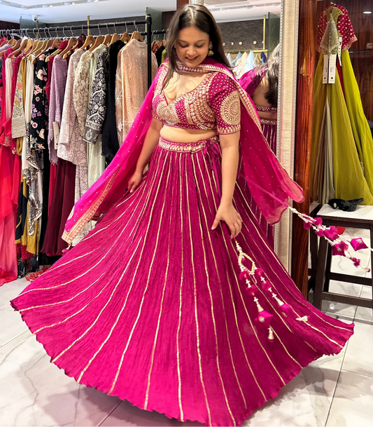 Maanya Magenta Traditional Lehenga Set for Mehendi, Haldi, Kirtan, Mayra, Bhaat