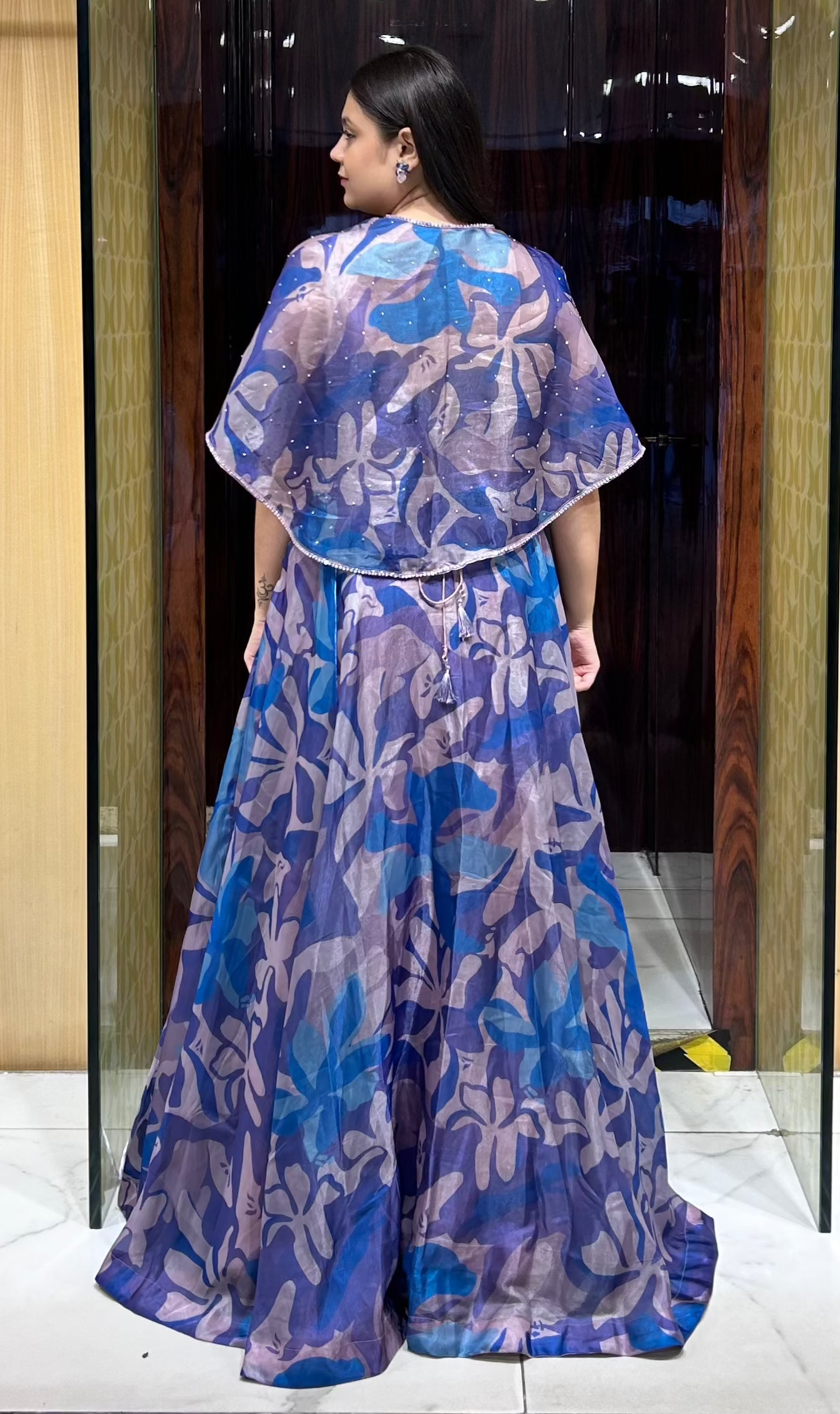 Lightweight multicolored printed lehenga with corset blouse for mehendi and haldi